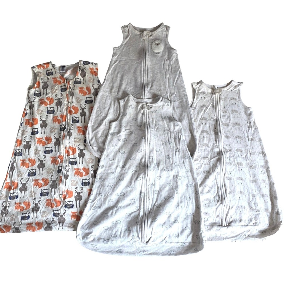 Lot of 4 Carters Hudson Baby Sleep Sacks Size Medium 6-12 Months Gray Orange Fox